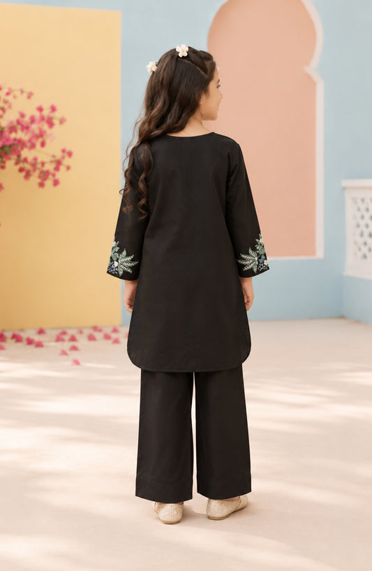 Titliyan Aangan Main by Amna Khadija Embroidered Cotton Stitched 2 Piece Co-ord Set - AKT-03 - AM26TLY - Black - Girls Collection
