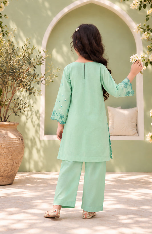 Titliyan Aangan Main by Amna Khadija Embroidered Cotton Stitched 2 Piece Co-ord Set - AKT-04 - AM26TLY - Sea Green - Girls Collection