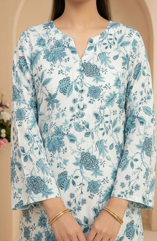 Travel Time Amna Khadija Printed Lawn Stitched 2 Piece Co-Ord Set - AKTT-09 - AM26TTW - Blue - Summer Collection