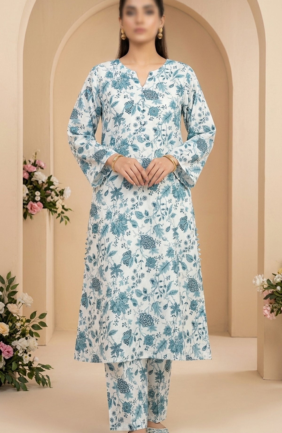 Travel Time Amna Khadija Printed Lawn Stitched 2 Piece Co-Ord Set - AKTT-09 - AM26TTW - Blue - Summer Collection