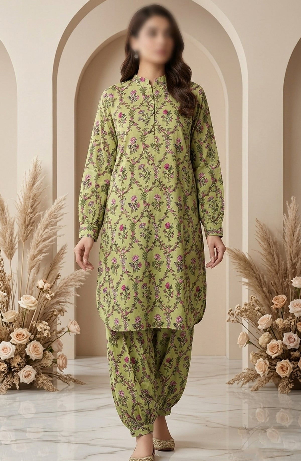 Travel Time Amna Khadija Printed Lawn Stitched 2 Piece Co-Ord Set - AKTT-10 - AM26TTW - Green - Summer Collection