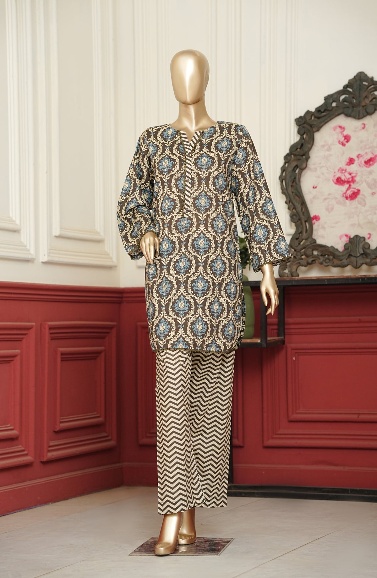 Travel Time Amna Khadija Printed Cambric Stitched 2 Piece Co-ord Set - AKTT-02 - AM26KTT - Beige - Summer Collection