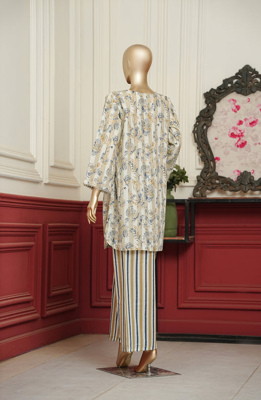 Travel Time Amna Khadija Printed Cambric Stitched 2 Piece Co-ord Set - AKTT-07 - AM26KTT - White Brown - Summer Collection