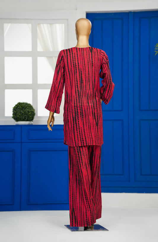 Twirled by Amna Khadija Digital Tie n Dye Printed Cotton Stitched 2 Piece Suit - TDE-02 - AM25TWLR - Red - Summer Collection