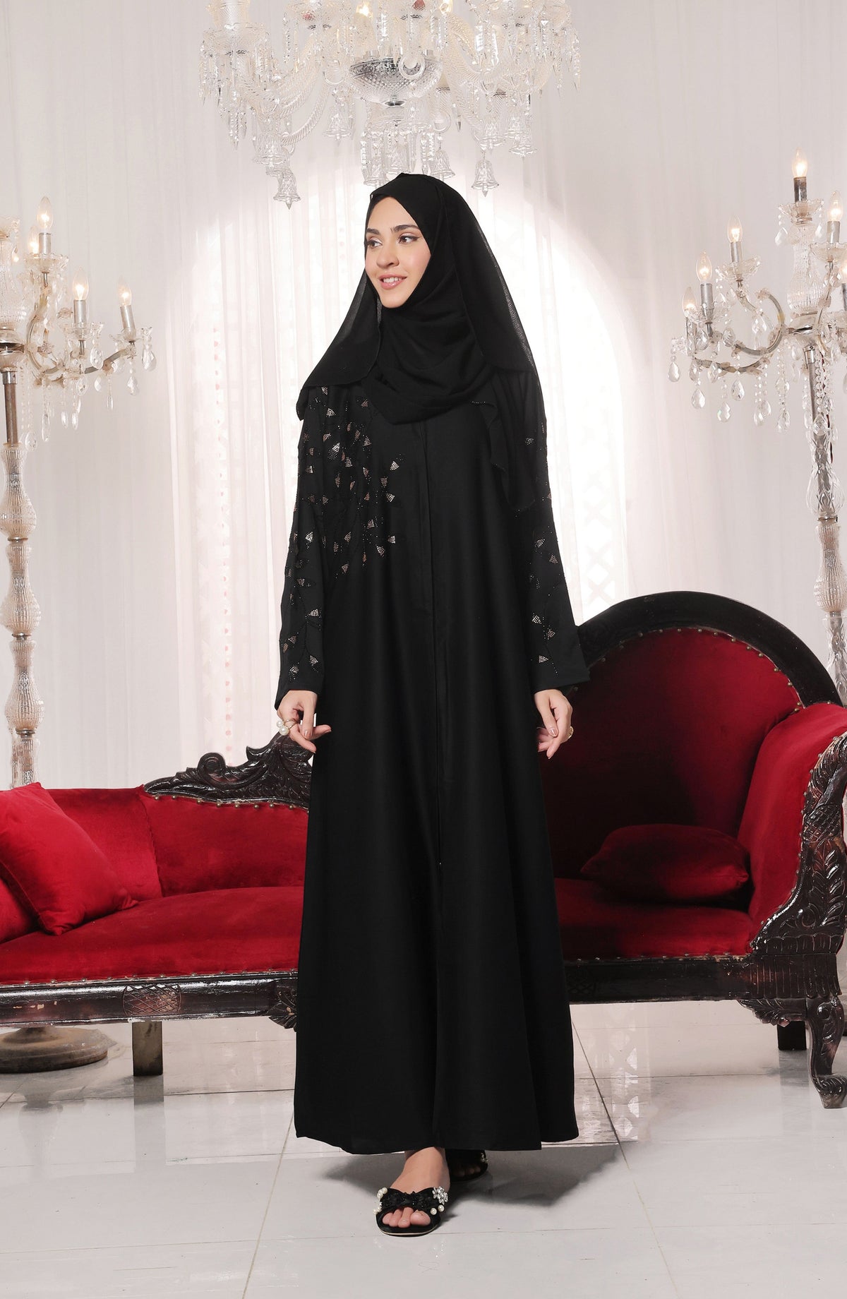Kohinoor by TGM Front Open Premium Nidha Abaya - Ujala Black - TGM25KOH - Black