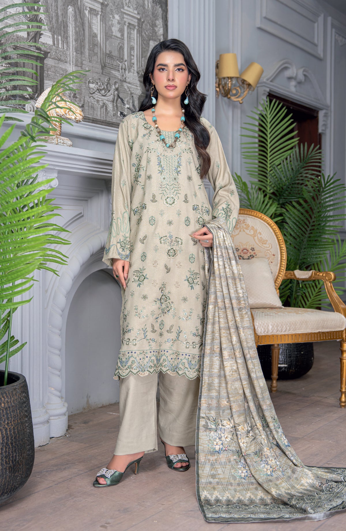 Umang by Riaz Arts Embroidered Peach Unstitched 3 Piece Suit - D-05 - RA26UMG - Grey - Winter Collection