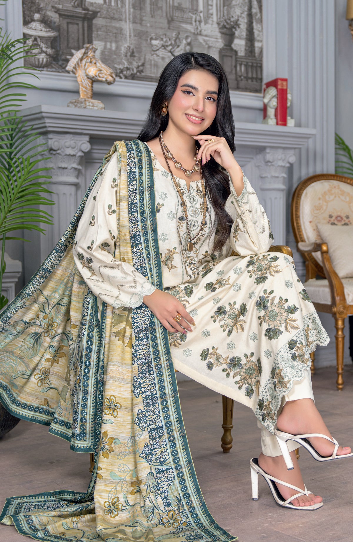 Umang by Riaz Arts Embroidered Peach Unstitched 3 Piece Suit - D-04 - RA26UMG - Green - Winter Collection
