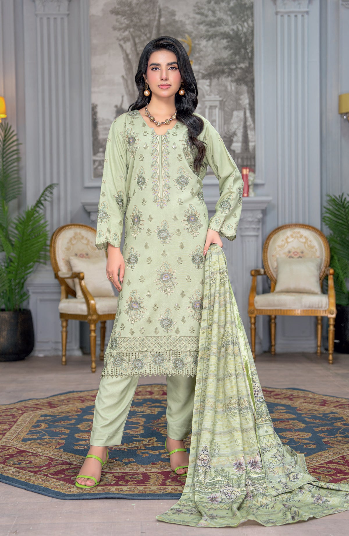 Umang by Riaz Arts Embroidered Peach Unstitched 3 Piece Suit - D-02 - RA26UMG - Green - Winter Collection