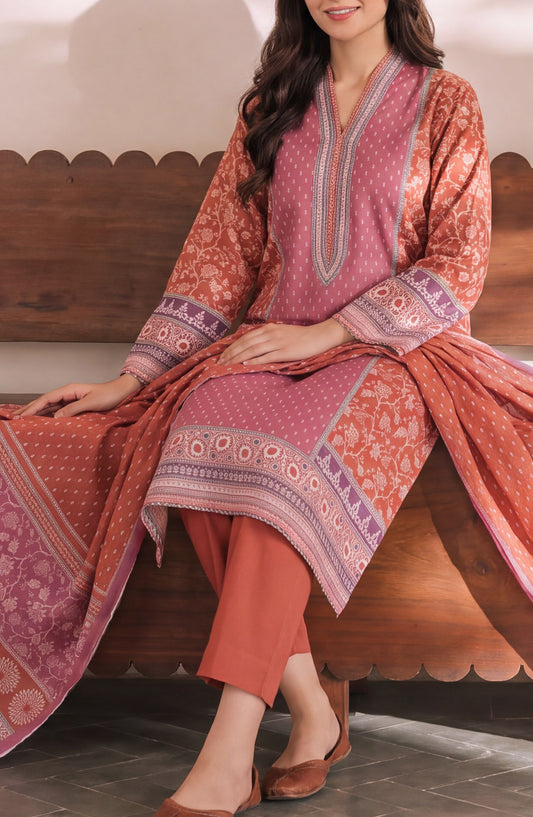 VS Daman Exclusive Printed Cambric Unstitched 3 Piece Suit - D-959 - VS26MB - Rust - Summer Collection