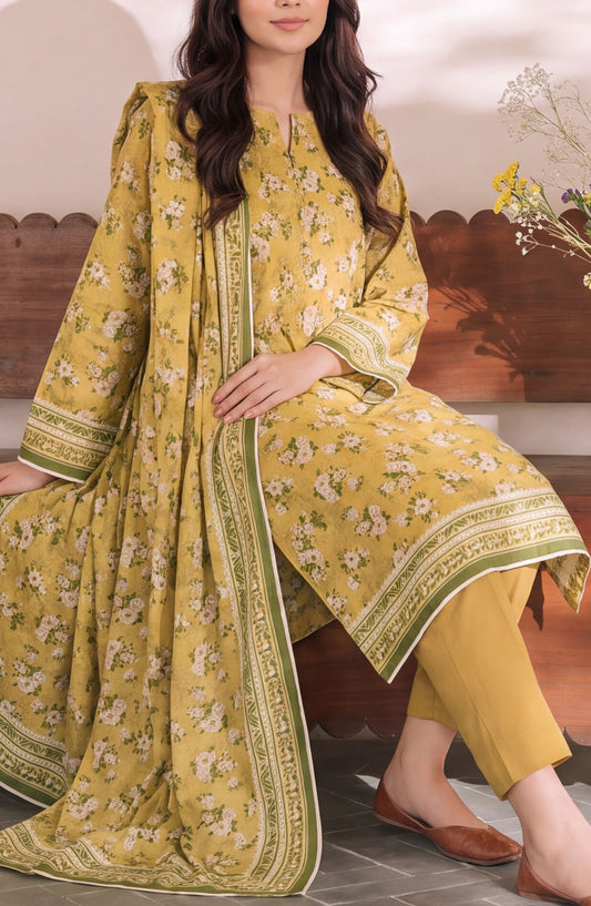 VS Daman Exclusive Printed Cambric Unstitched 3 Piece Suit - D-966 - VS26MB - Yellow - Summer Collection