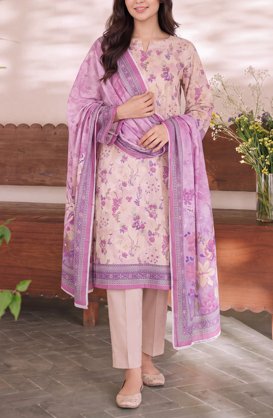VS Daman Exclusive Printed Cambric Unstitched 3 Piece Suit - D-957 - VS26MB - Pink - Summer Collection