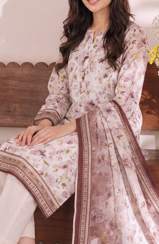 VS Daman Exclusive Printed Cambric Unstitched 3 Piece Suit - D-955 - VS26MB - Off White - Summer Collection