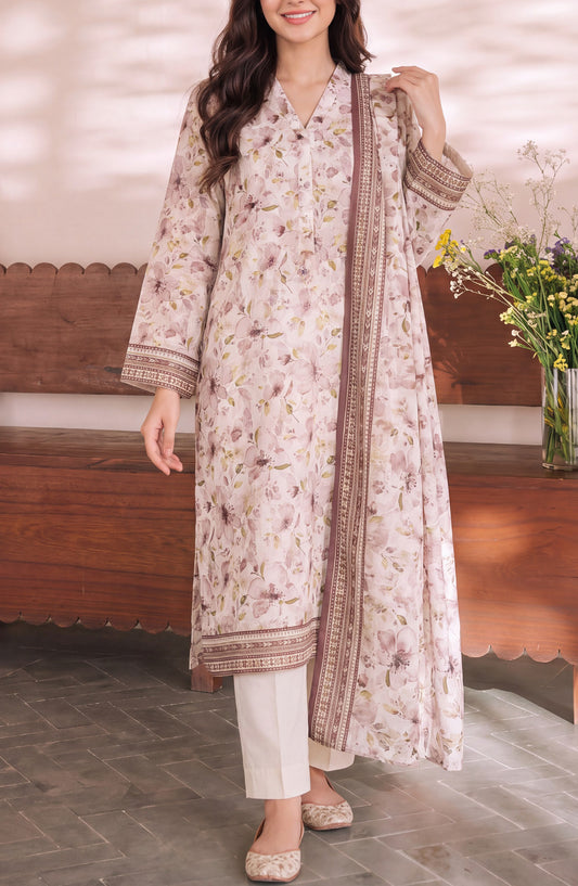 VS Daman Exclusive Printed Cambric Unstitched 3 Piece Suit - D-955 - VS26MB - Off White - Summer Collection