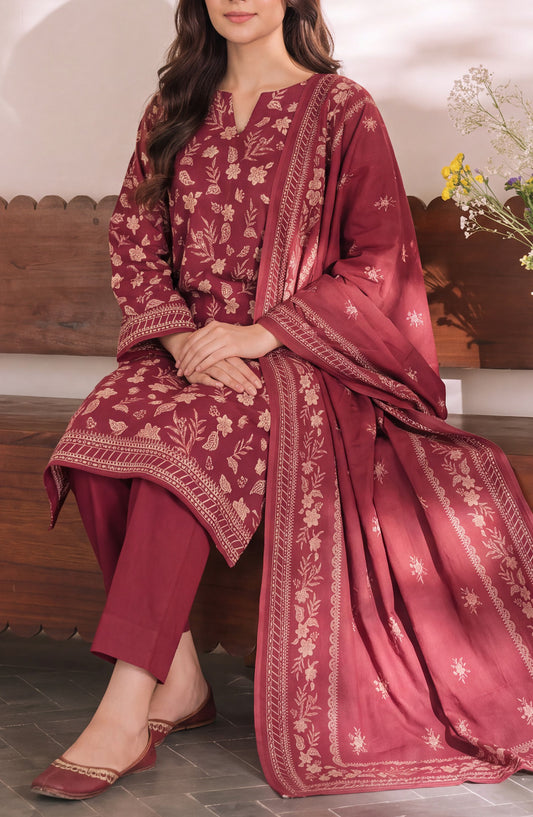 VS Daman Exclusive Printed Cambric Unstitched 3 Piece Suit - D-851 - VS26MB - Red - Summer Collection