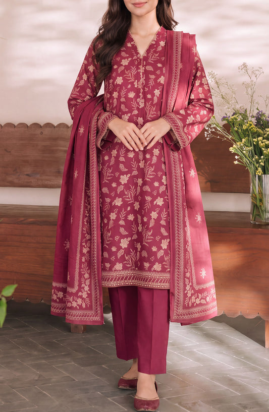 VS Daman Exclusive Printed Cambric Unstitched 3 Piece Suit - D-851 - VS26MB - Red - Summer Collection