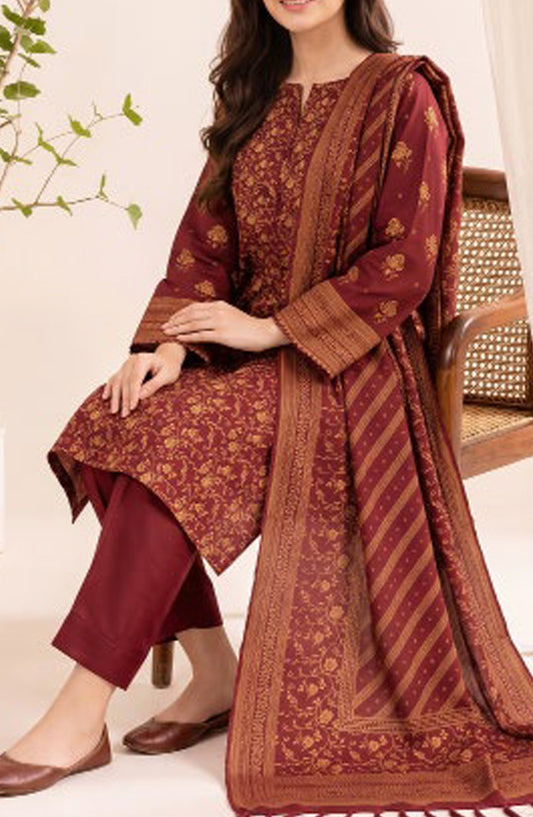 VS Printed Pashmina Unstitched 3 Piece Suit - D-11 - VS26PM - Maroon - Winter Collection