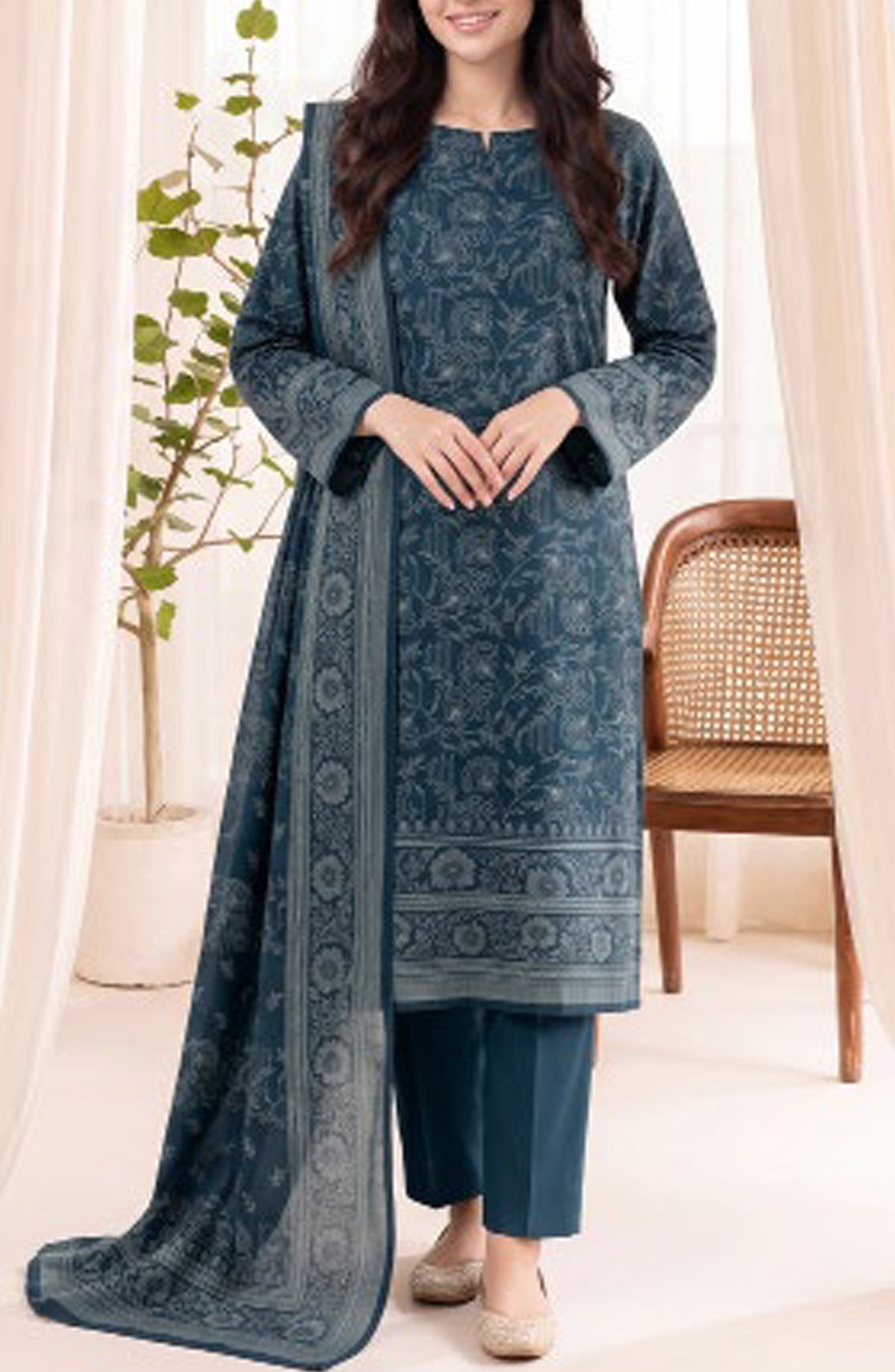 VS Printed Pashmina Unstitched 3 Piece Suit - D-10 - VS26PM - Blue - Winter Collection