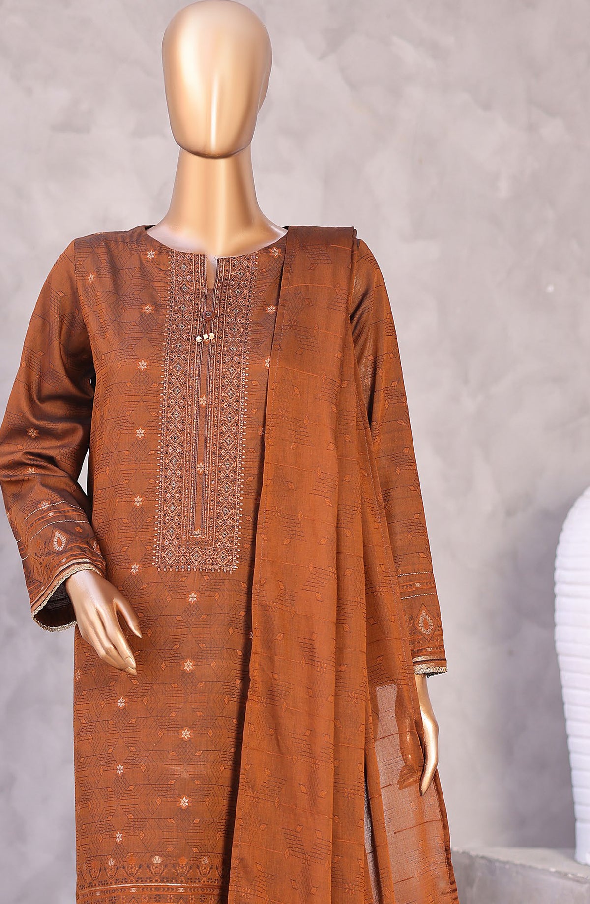 Valencia by HZ Textile Embroidered Lawn Unstitched 3 Piece Suit - D-08 - HZ26VCI - Rust - Summer Collection