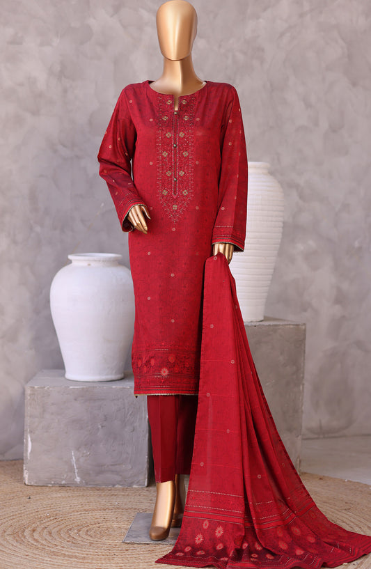 Valencia by HZ Textile Embroidered Lawn Unstitched 3 Piece Suit - D-05 - HZ26VCI - Red - Summer Collection