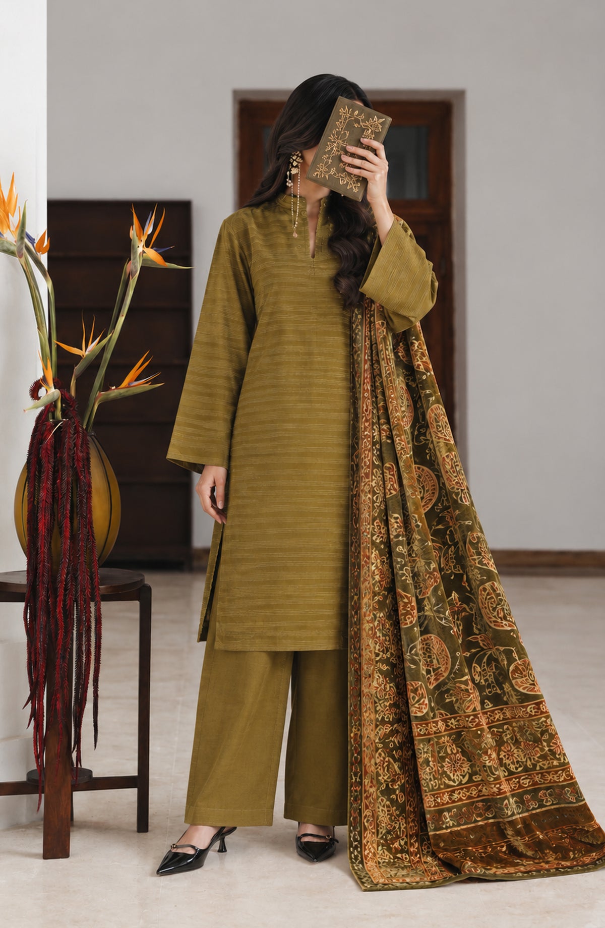 Valentina Ciao by Amna Khadija Dhanak Wool Unstitched 3 Piece Suit - D-15 - AM26VLC - Green - Winter Collection