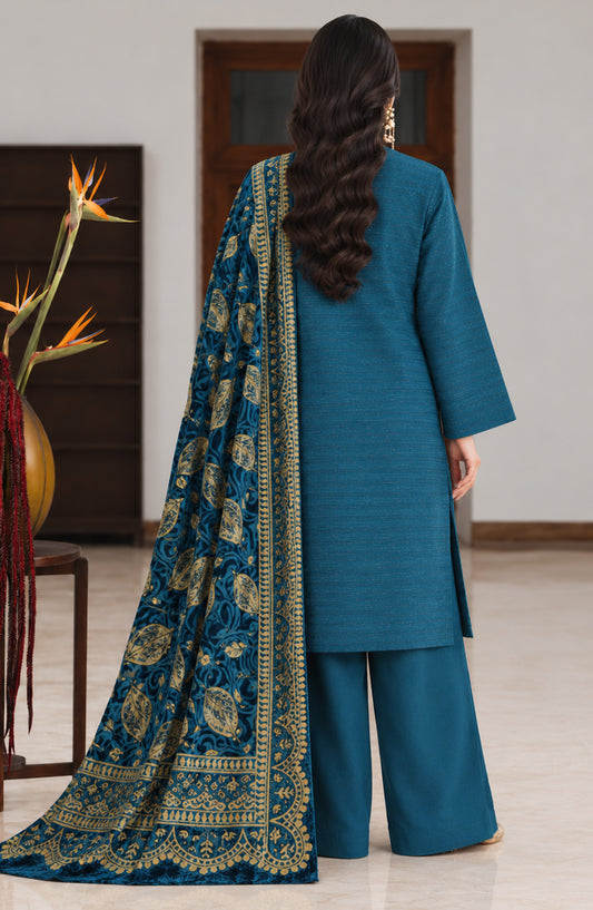 Valentina Ciao by Amna Khadija Dhanak Wool Unstitched 3 Piece Suit - D-15 - AM26VLC - Blue - Winter Collection