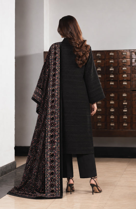Valentina Ciao by Amna Khadija Dhanak Wool Unstitched 3 Piece Suit - D-01 - AM26VLC - Black - Winter Collection