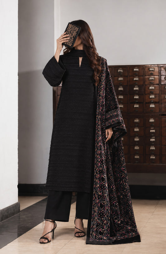 Valentina Ciao by Amna Khadija Dhanak Wool Unstitched 3 Piece Suit - D-01 - AM26VLC - Black - Winter Collection