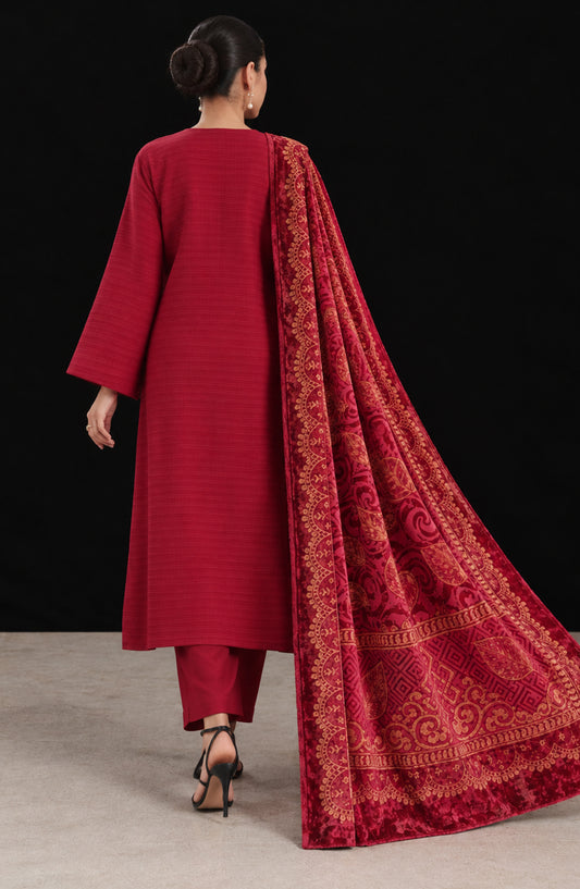Valentina Ciao by Amna Khadija Dhanak Wool Unstitched 3 Piece Suit - D-02 - AM26VLC - Red - Winter Collection