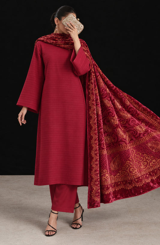 Valentina Ciao by Amna Khadija Dhanak Wool Unstitched 3 Piece Suit - D-02 - AM26VLC - Red - Winter Collection