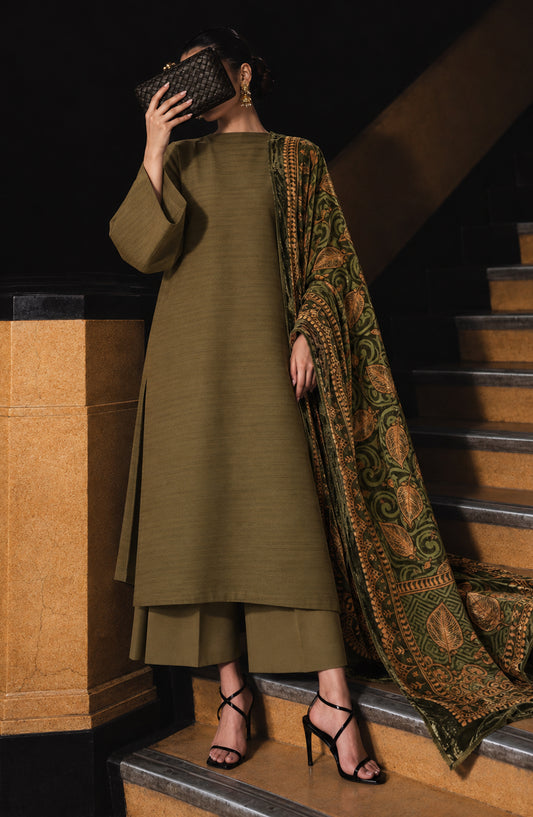 Valentina Ciao by Amna Khadija Dhanak Wool Unstitched 3 Piece Suit - D-03 - AM26VLC - Green - Winter Collection