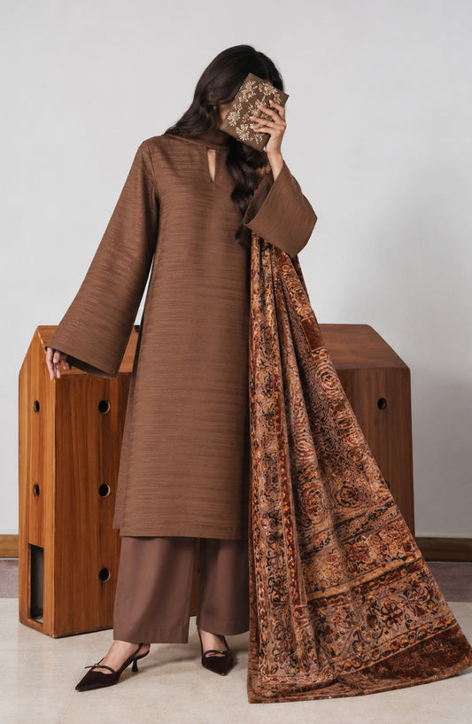 Valentina Ciao by Amna Khadija Dhanak Wool Unstitched 3 Piece Suit - D-04 - AM26VLC - Brown - Winter Collection
