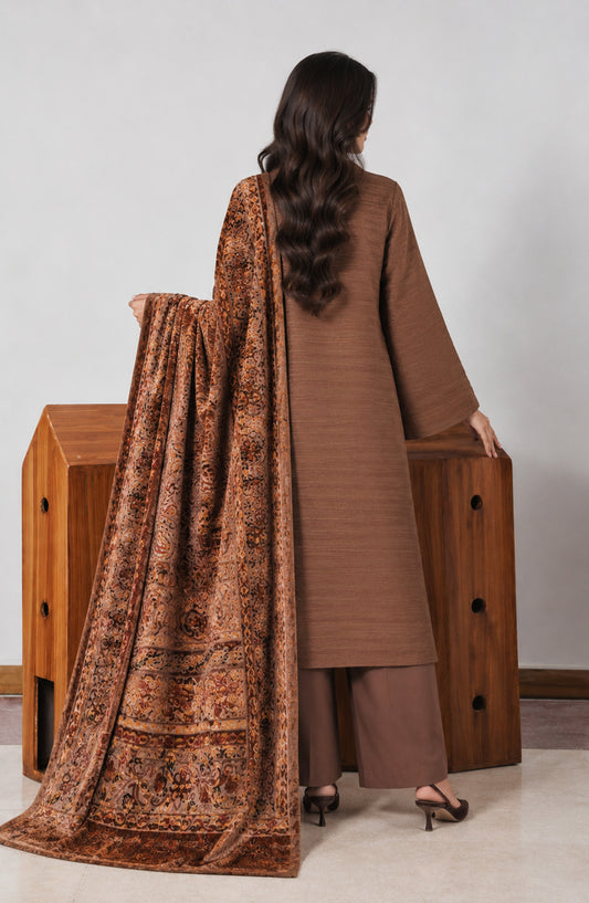 Valentina Ciao by Amna Khadija Dhanak Wool Unstitched 3 Piece Suit - D-04 - AM26VLC - Brown - Winter Collection