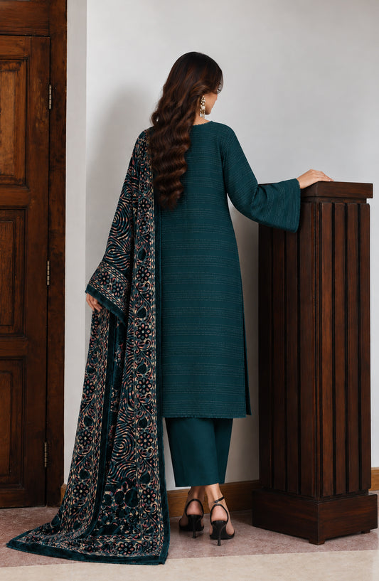 Valentina Ciao by Amna Khadija Dhanak Wool Unstitched 3 Piece Suit - D-05 - AM26VLC - Teal - Winter Collection