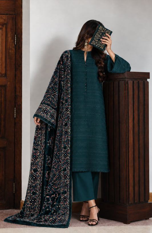 Valentina Ciao by Amna Khadija Dhanak Wool Unstitched 3 Piece Suit - D-05 - AM26VLC - Teal - Winter Collection