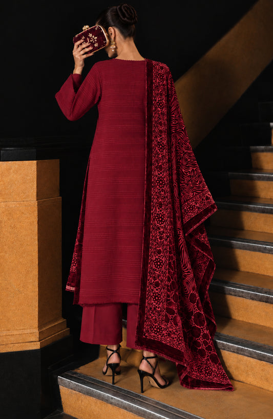 Valentina Ciao by Amna Khadija Dhanak Wool Unstitched 3 Piece Suit - D-06 - AM26VLC - Red - Winter Collection