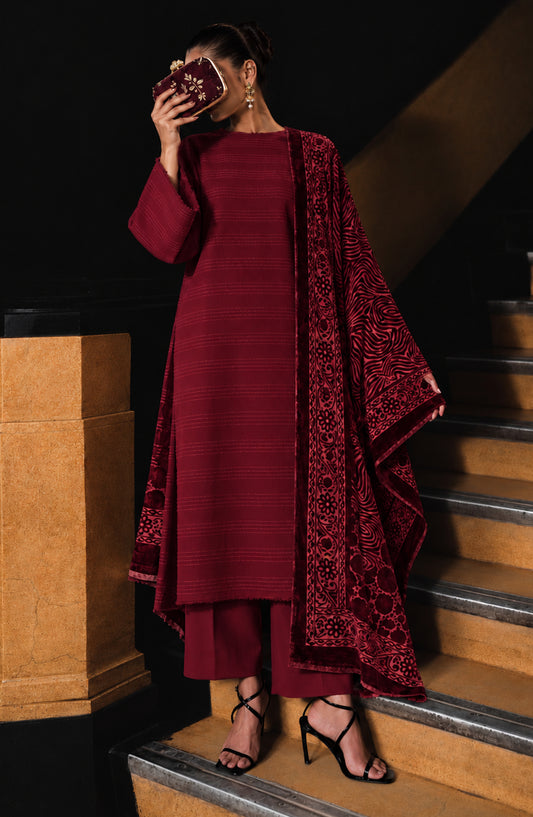 Valentina Ciao by Amna Khadija Dhanak Wool Unstitched 3 Piece Suit - D-06 - AM26VLC - Red - Winter Collection