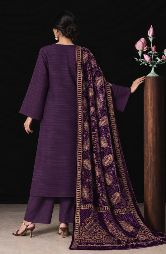 Valentina Ciao by Amna Khadija Dhanak Wool Unstitched 3 Piece Suit - D-07 - AM26VLC - Purple - Winter Collection