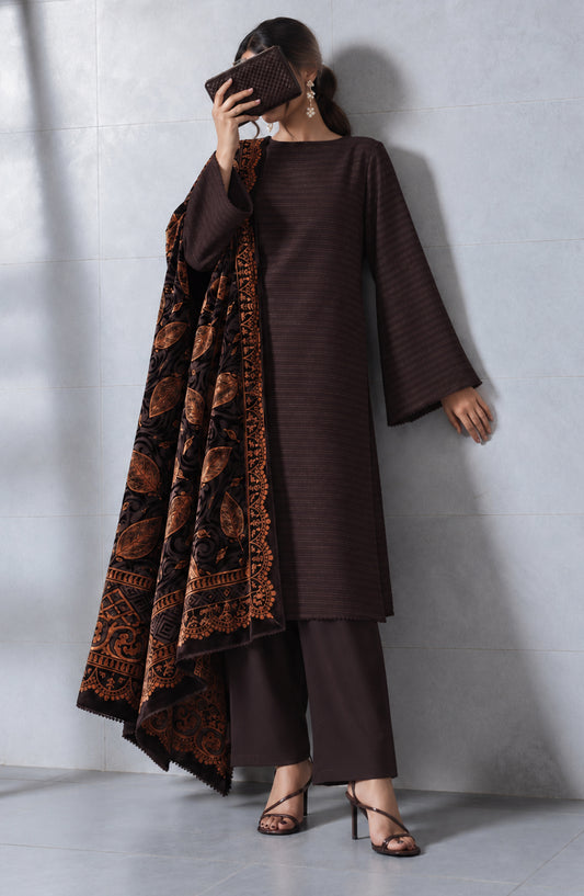 Valentina Ciao by Amna Khadija Dhanak Wool Unstitched 3 Piece Suit - D-08 - AM26VLC - Brown - Winter Collection