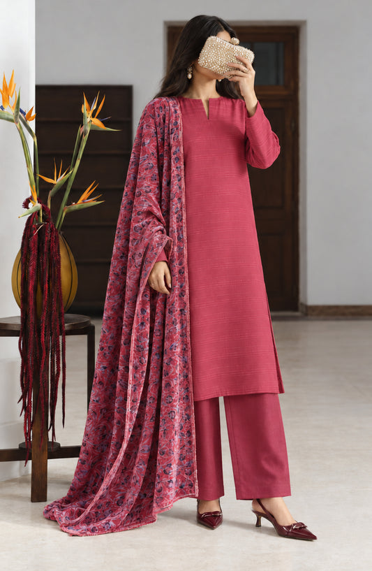 Valentina Ciao by Amna Khadija Dhanak Wool Unstitched 3 Piece Suit - D-09 - AM26VLC - Pink - Winter Collection
