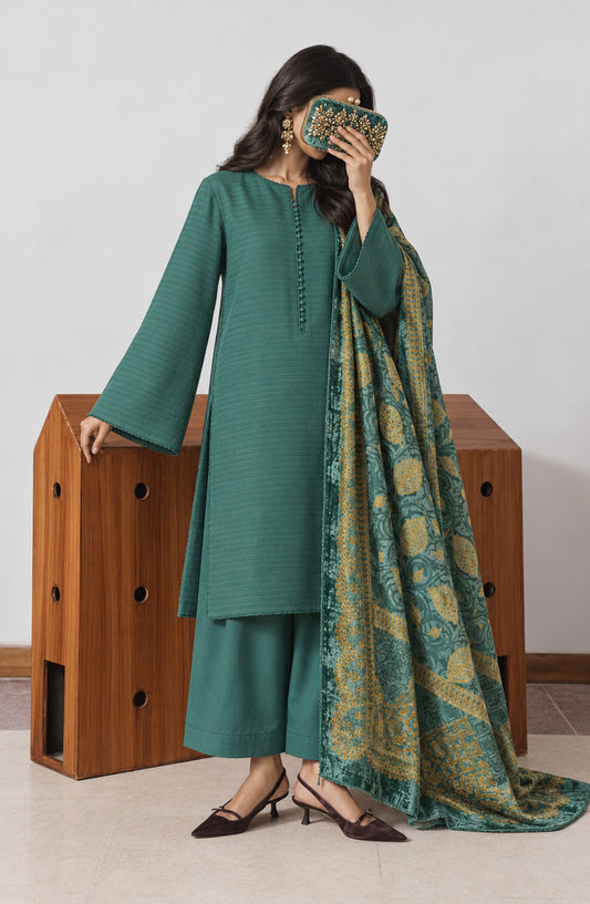 Valentina Ciao by Amna Khadija Dhanak Wool Unstitched 3 Piece Suit - D-11 - AM26VLC - Green - Winter Collection
