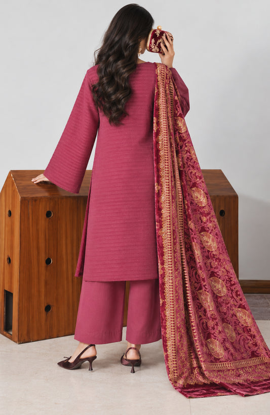 Valentina Ciao by Amna Khadija Dhanak Wool Unstitched 3 Piece Suit - D-12 - AM26VLC - Pink - Winter Collection