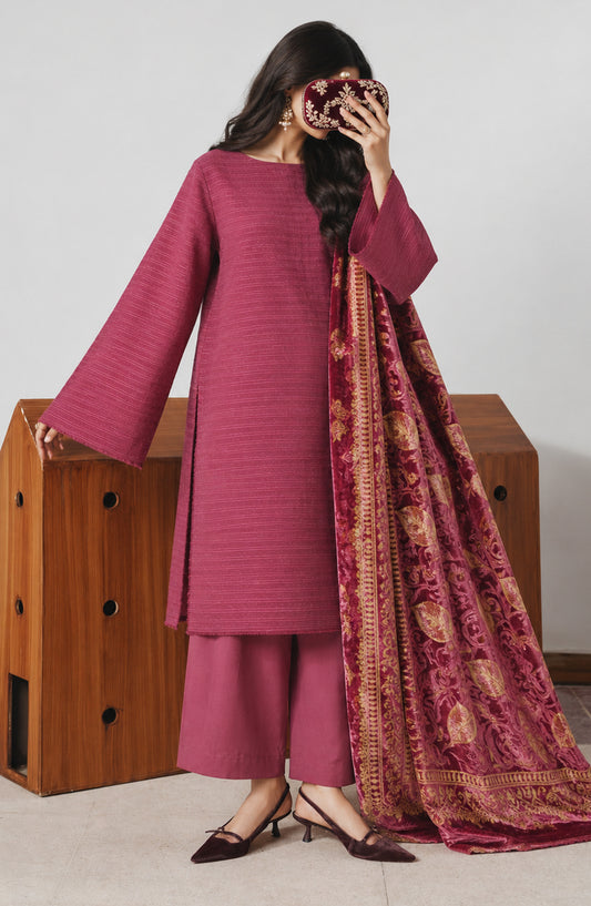 Valentina Ciao by Amna Khadija Dhanak Wool Unstitched 3 Piece Suit - D-12 - AM26VLC - Pink - Winter Collection