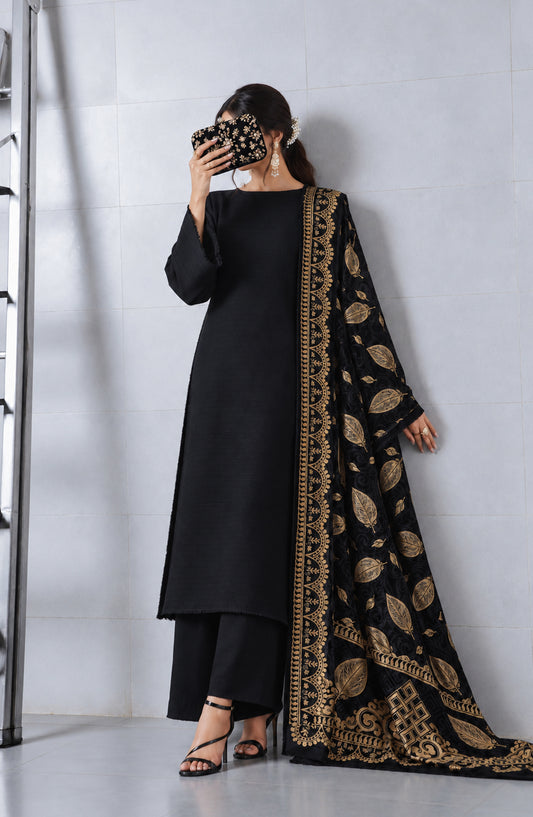 Valentina Ciao by Amna Khadija Dhanak Wool Unstitched 3 Piece Suit - D-13 - AM26VLC - Black - Winter Collection