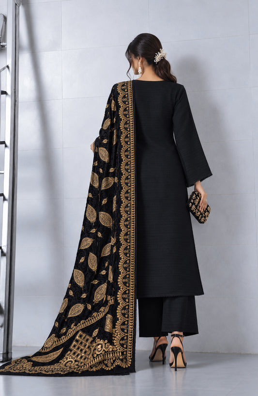 Valentina Ciao by Amna Khadija Dhanak Wool Unstitched 3 Piece Suit - D-13 - AM26VLC - Black - Winter Collection