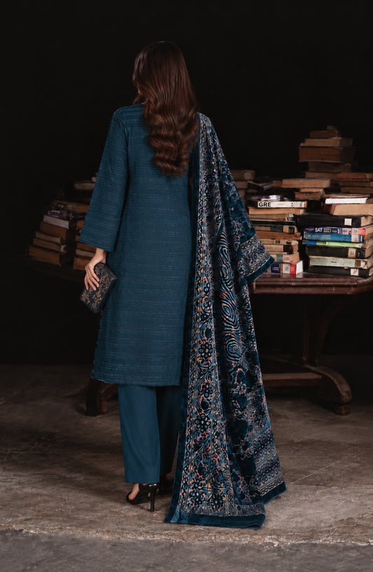Valentina Ciao by Amna Khadija Dhanak Wool Unstitched 3 Piece Suit - D-14 - AM26VLC - Blue - Winter Collection