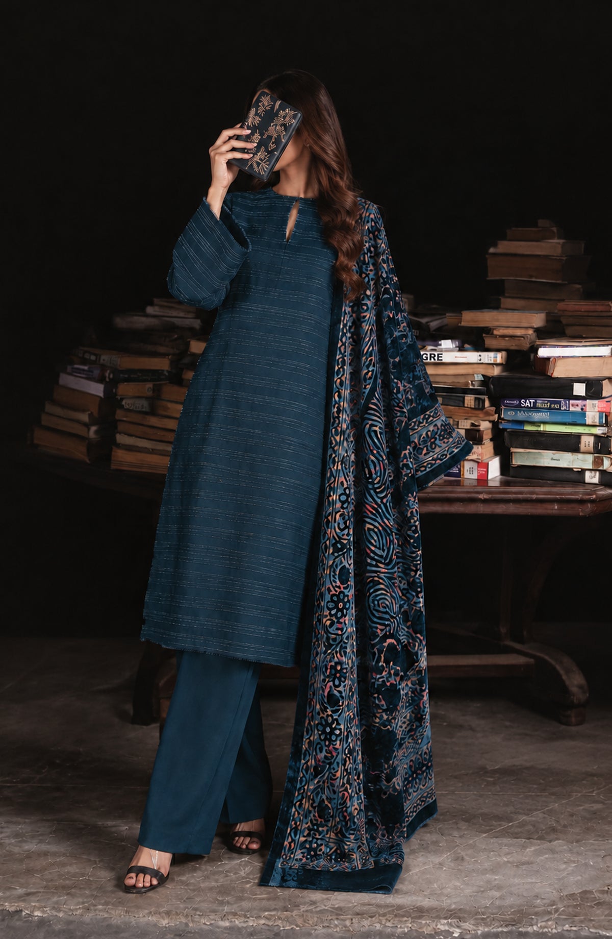 Valentina Ciao by Amna Khadija Dhanak Wool Unstitched 3 Piece Suit - D-14 - AM26VLC - Blue - Winter Collection