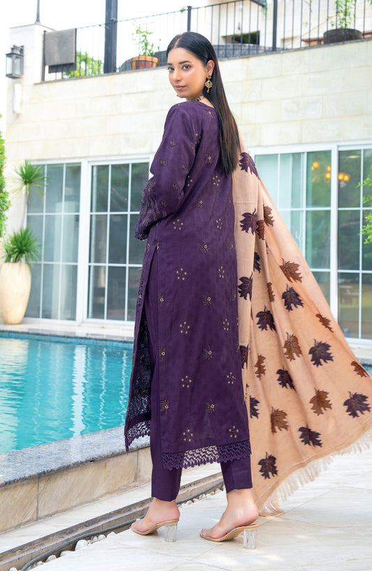 Vasal by Riaz Arts Luxury Embroidered Zari Jacquard Unstitched 3 Piece Suit - Design-08 - RA25VSL - Purple - Winter Collection