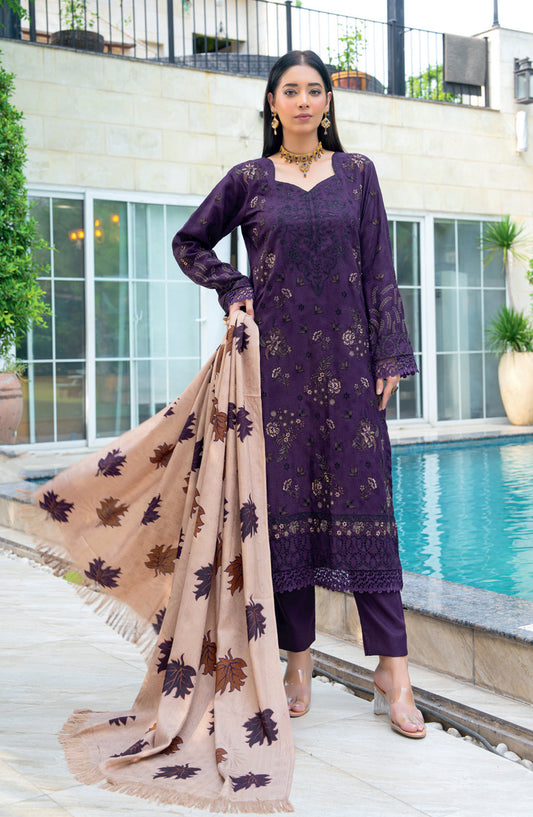 Vasal by Riaz Arts Luxury Embroidered Zari Jacquard Unstitched 3 Piece Suit - Design-08 - RA25VSL - Purple - Winter Collection