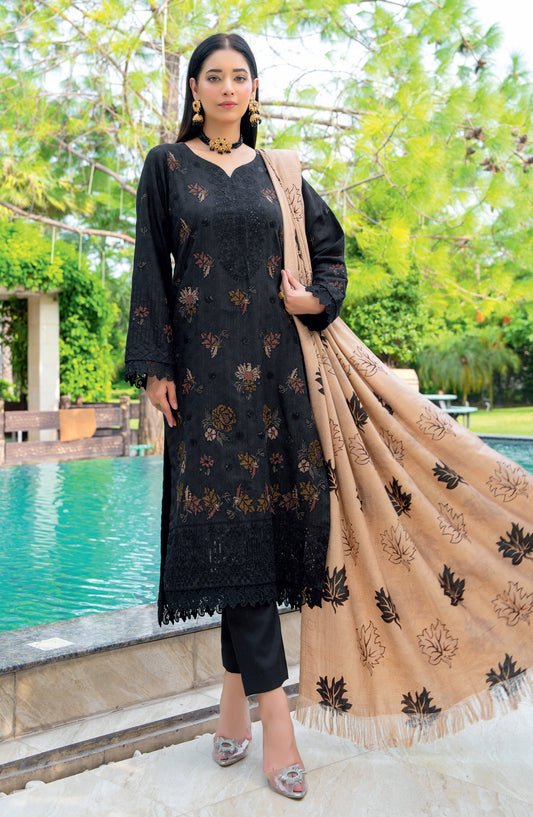 Vasal by Riaz Arts Luxury Embroidered Zari Jacquard Unstitched 3 Piece Suit - Design-07 - RA25VSL - Black - Winter Collection