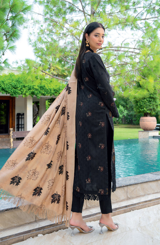 Vasal by Riaz Arts Luxury Embroidered Zari Jacquard Unstitched 3 Piece Suit - Design-07 - RA25VSL - Black - Winter Collection